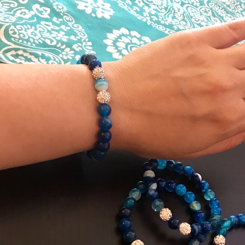 NEW!💙💎BLUE STRIPED AGATE!💎💙BLING! 1 BRACELET!! - Picture 6 of 8